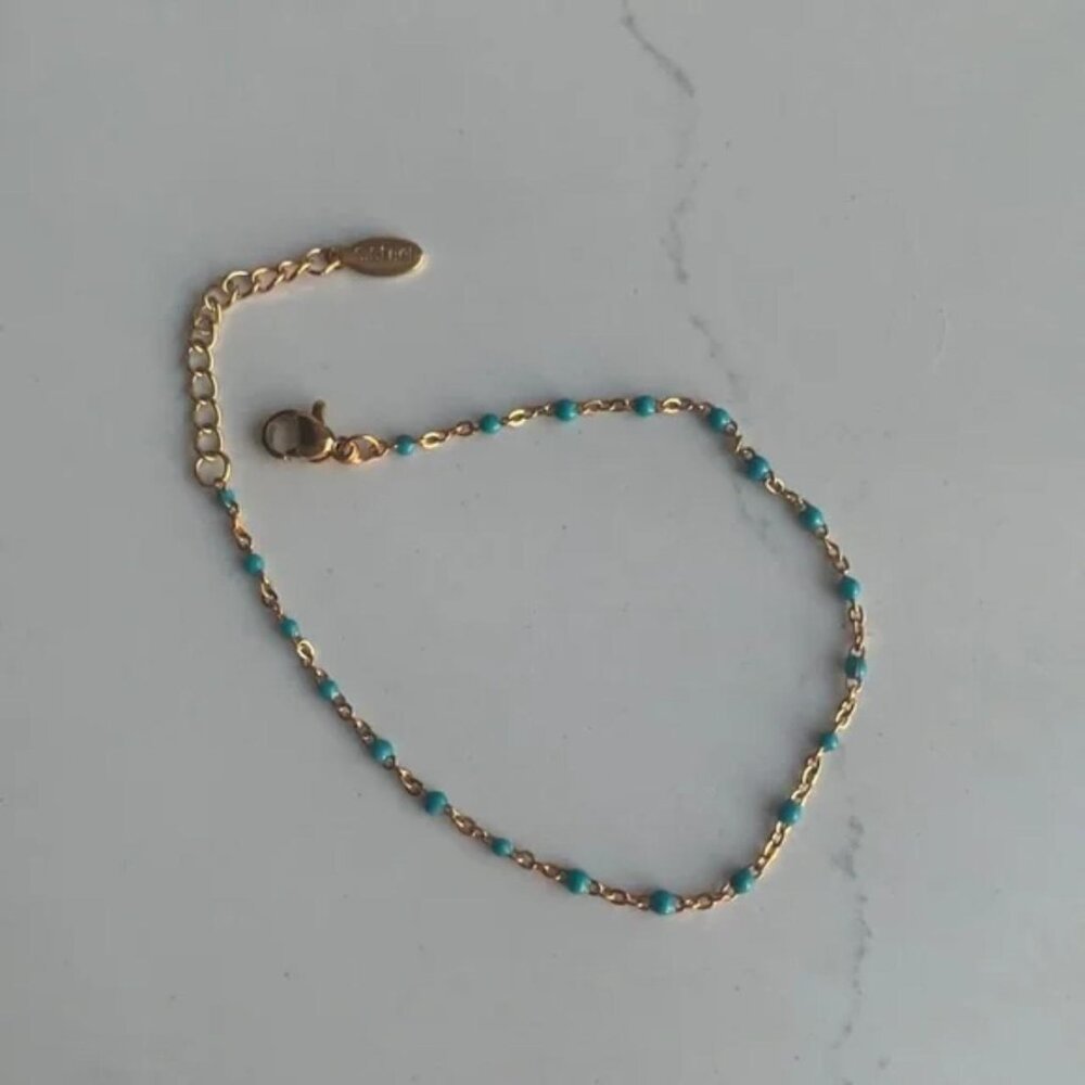The Alicia Dainty gold turquoise beaded adjustable bracelet jeweled chain - Picture 4 of 5